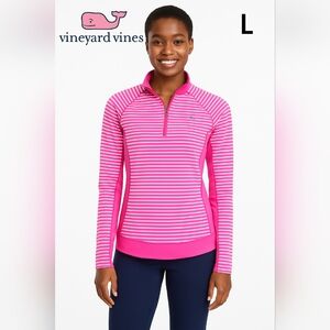 Vineyard Vines Women’s Pink Striped Quarter-Zip Pullover Size L